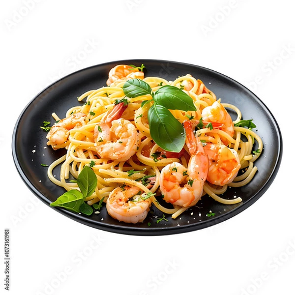 Fototapeta Spaghetti with Prawn Isolated on Transparent Background
