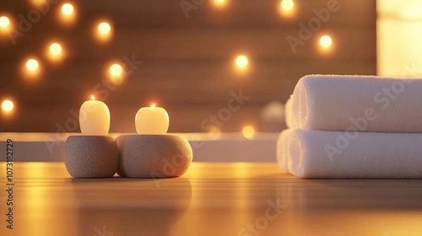 Obraz Relaxing bath scene, warm ambient light, spa vibe, 3D illustration
