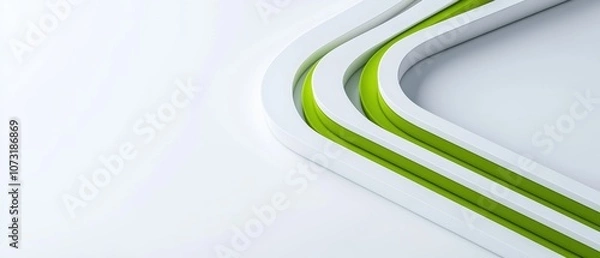 Fototapeta A sleek design featuring curved white and green lines on a minimalist surface, creating a modern and dynamic visual effect.