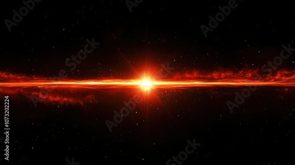 Fototapeta Stunning red flare horizontally placed over a black canvas, elegantly accentuating the sleek and modern design of the background
