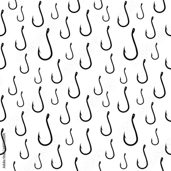 Fototapeta Fishing hooks seamless vector background.
