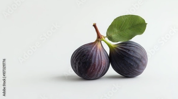Fototapeta Two Figs with Leaf on White Background