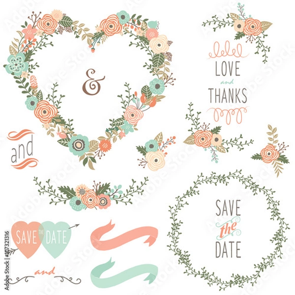 Obraz Vintage Wedding Wreath Elements