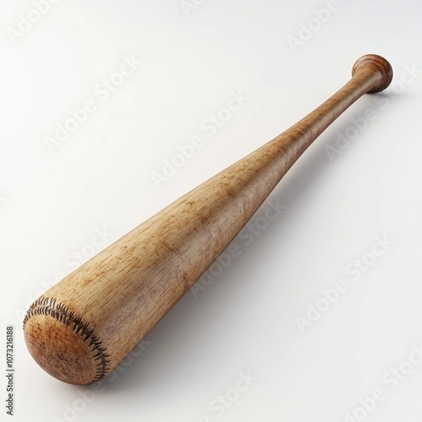 Fototapeta A wooden baseball bat resting on a flat surface, showcasing its tapered shape and natural finish, ideal for sports and recreational activities.