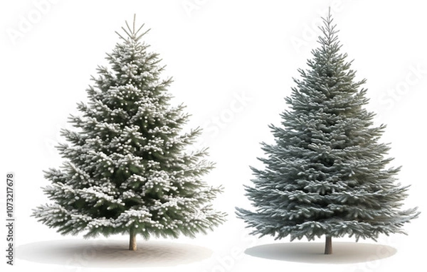 Fototapeta Snowy Christmas tree collection. Isolated on white or transparent background