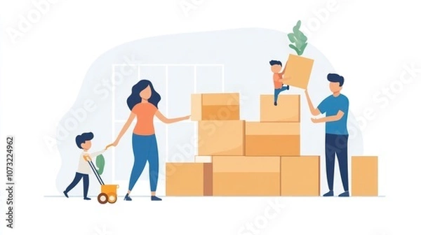 Obraz Family Moving Day Illustration