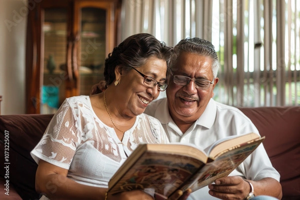 Fototapeta an older hispanic couple reading a book