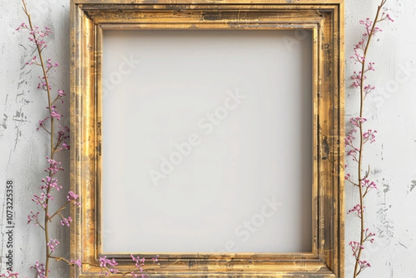 Fototapeta A gold framed white frame with a white background