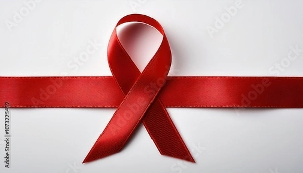 Fototapeta High-Resolution Close-Up of a Red Awareness Ribbon on White Background Symbolizing HIV AIDS Awareness, Support, and Advocacy for Health Campaigns and Social Justice Initiatives