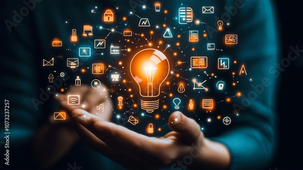 Fototapeta インスピレーションとテクノロジーの象徴を手にする日本人