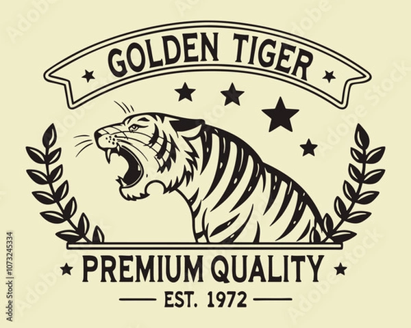Fototapeta Tiger vintage label, badge, stamp, or logo in vector format.
