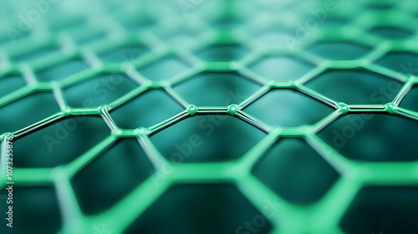 Fototapeta A vibrant green hexagonal mesh pattern with a glowing, futuristic aesthetic.

