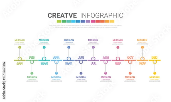 Fototapeta Timeline presentation for 12 months, 1 year, Timeline infographics design vector and Presentation business can be used for Business concept with 12 options, steps or processes.