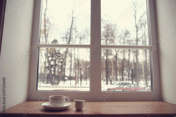 Fototapeta morning coffee on the window