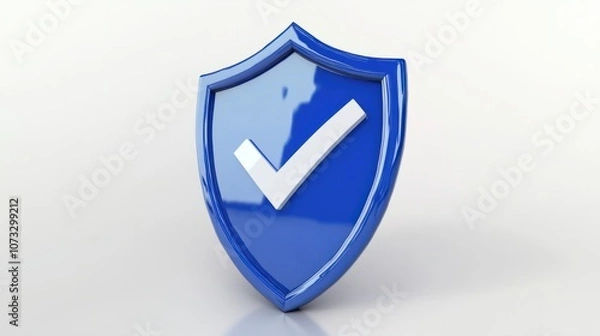 Obraz 3D blue shield with checkmark icon in the center, isolated on white, symbolizing verified protection