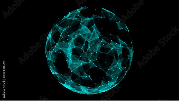 Fototapeta Blue sphere consisting of points and lines. Modern wireframe elements. Technology grid sphere. Vector illustration.