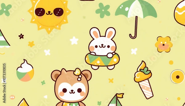 Obraz 夏をイメージしたかわいらしい動物のイラスト