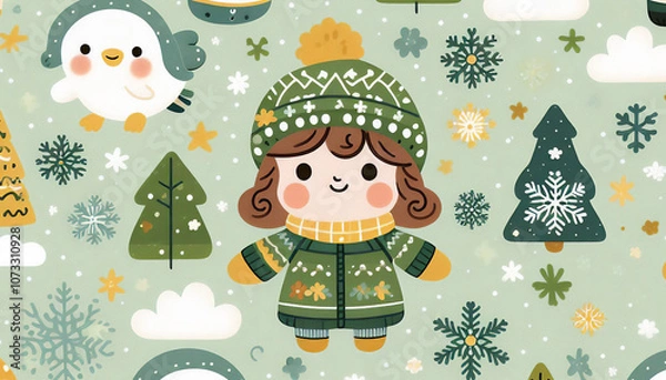 Obraz 冬をイメージした可愛いイラスト