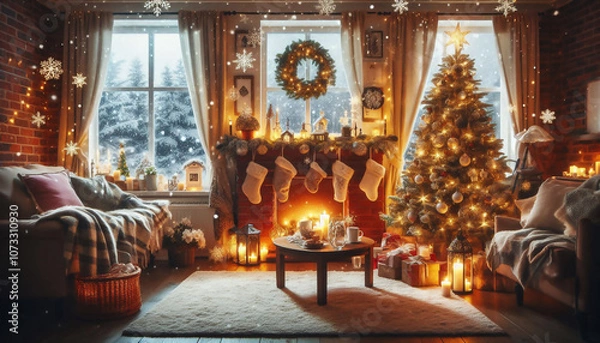 Obraz クリスマスを過ごす室内