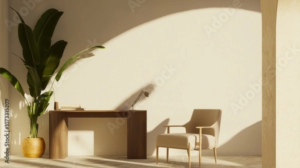 Fototapeta Inspiring Modern Spanish Style Home Office with Sleek Desk and Comfortable Seating for Creativity Boost