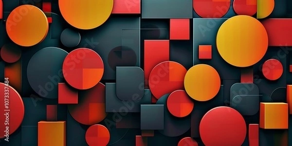 Obraz A sleek 3D animation loop where colorful circles and squares rotate in smooth transitions, creating a simple and visually engaging design