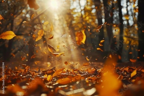 Fototapeta Autumn trees in sunny autumn park lit by sunshine - sunny autumn landscape in bright sunlight. Neural network ai generated art