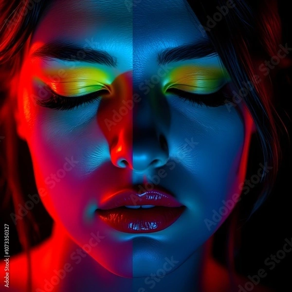 Fototapeta Vibrant Neon Portrait with Dramatic Lighting