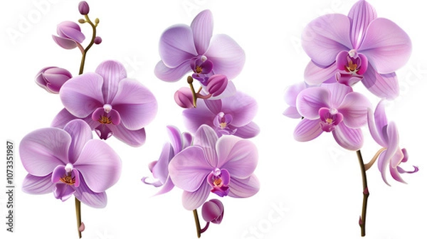 Fototapeta Orchid flowers shown from multiple angles (whole, blossoms, and close-ups), isolated on a transparent background. Generated AI