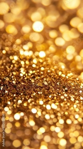 Obraz A vibrant, close-up image showcasing shimmering gold glitter, creating a dazzling and luxurious effect with a sparkling, bokeh background.