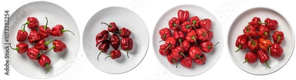 Fototapeta top view of a plate with the hottest pepper in the world Carolina Reaper