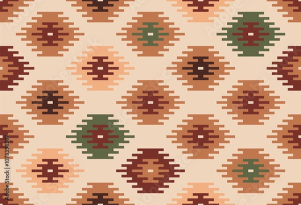 Fototapeta Timeless Western Americana Aztec diamonds cream Vector Pattern. Vintage rustic Southwestern geometrics autumn colors seamless pattern.