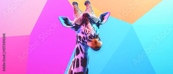 Fototapeta Colorful Abstract Portrait of a Giraffe with Geometric Background, Colorful Abstract Portrait of a Giraffe with Geometric Backgroun