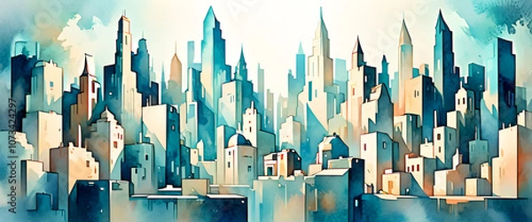 Fototapeta illustrazione di veduta architettonica  con elementi astratti a tema geometrico surreale