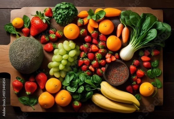 Fototapeta vibrant close fresh ingredients smoothies featuring colorful natural additions health optimization, mango, banana, spinach, kale, berries, pineapple