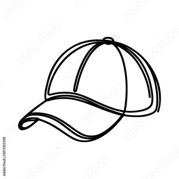 Fototapeta Simple black line drawing of a baseball cap icon, isolated on a white background