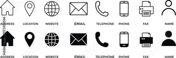 Fototapeta Business card icon set, contact information icon, Vector illustration. Web icon set. Website set icon vector. for computer and mobile
