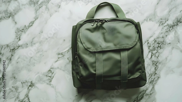 Obraz  A structured olive-green backpack with multiple compartments, showcasing functionality and durability.