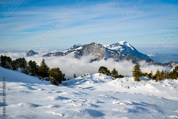 Fototapeta Amazing view on snowy Mount Rigi in Swiss Alps