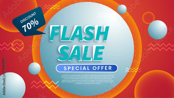 Fototapeta Colorful Flash Sale Banner with 70 Percent Discount Offer. Features colorful geometric shapes and bold text, perfect for attracting customers to special deals