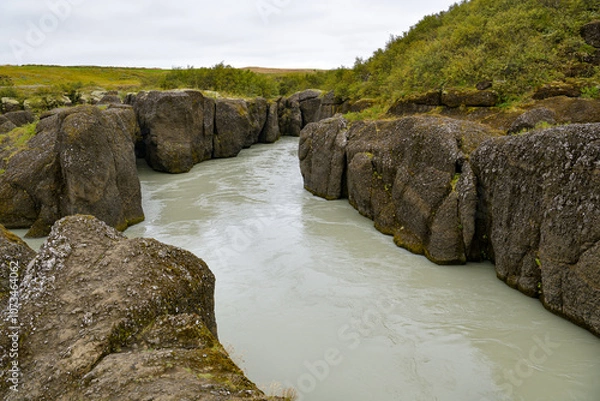 Fototapeta View on Hvita river in Bruarhlod view point