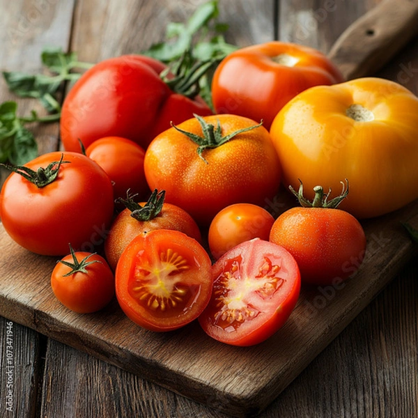 Obraz tomatoes on a wooden table
