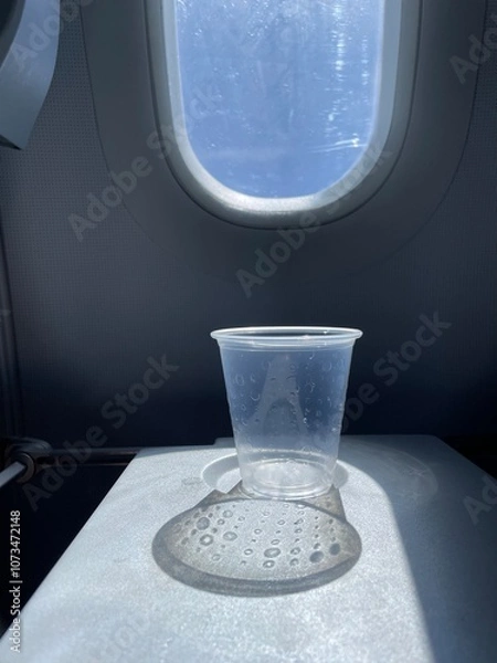 Obraz airplane window with empty cup shadow
