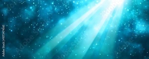 Fototapeta Abstract illustration of light beams shining through a starry sky, creating a mystical atmosphere.