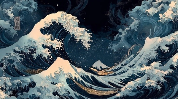 Obraz A Japanese Great Wave Pattern Print Seamless Background Illustration

