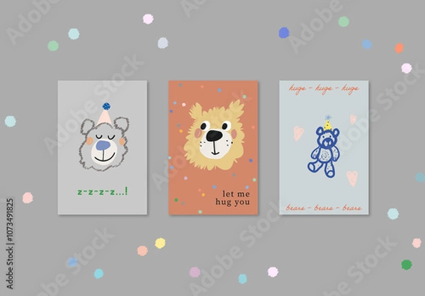 Fototapeta Cards With Cute Bears Layout