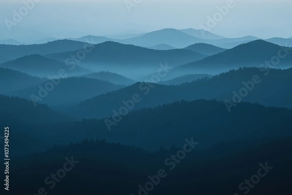 Fototapeta Misty Layers of Blue Mountain Ranges