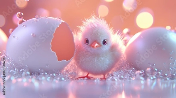 Fototapeta Enchanting Baby Creature Emerging from Glowing Eggshell