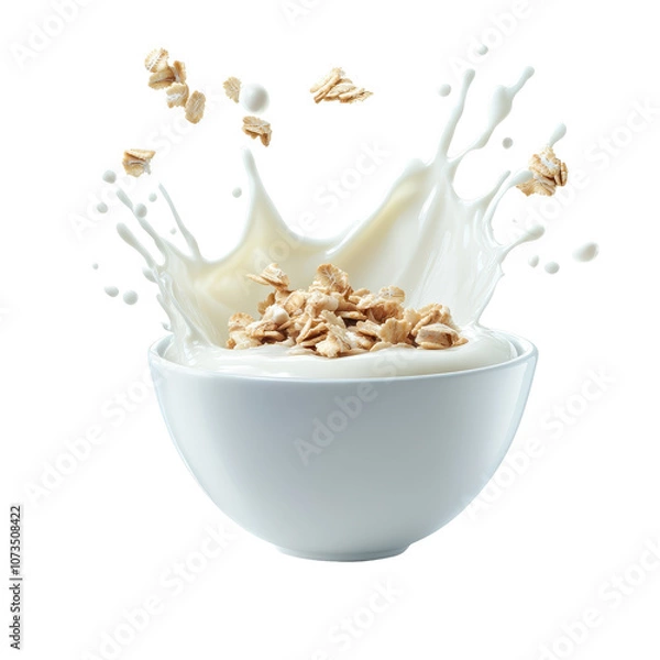 Fototapeta A bowl of milk with cereal floating in it