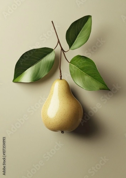 Fototapeta A pear is sitting on a leaf