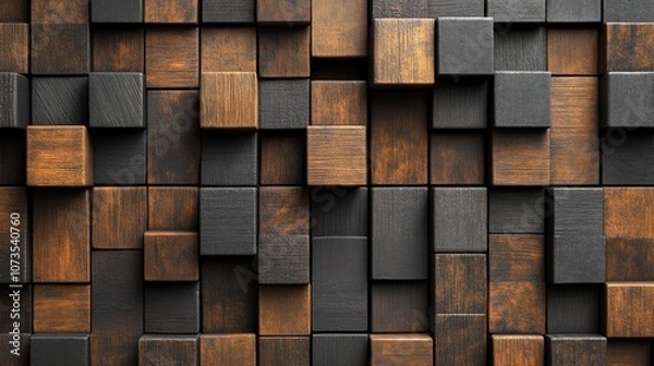 Fototapeta Smooth wooden block pattern with rich brown hues, symbolizing warmth and elegance
